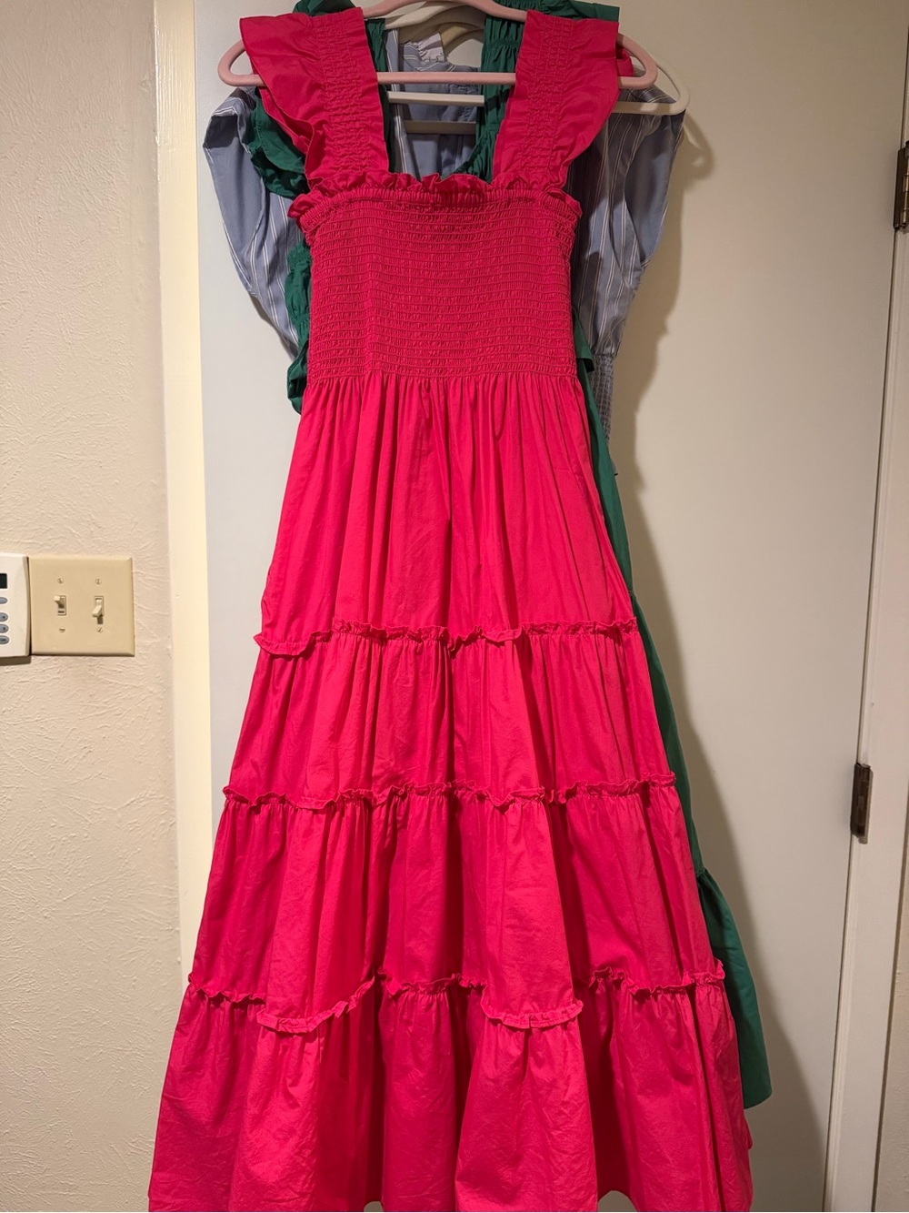 Hill House Lookalike Women’s Bright Pink Smocked Tiered Dress